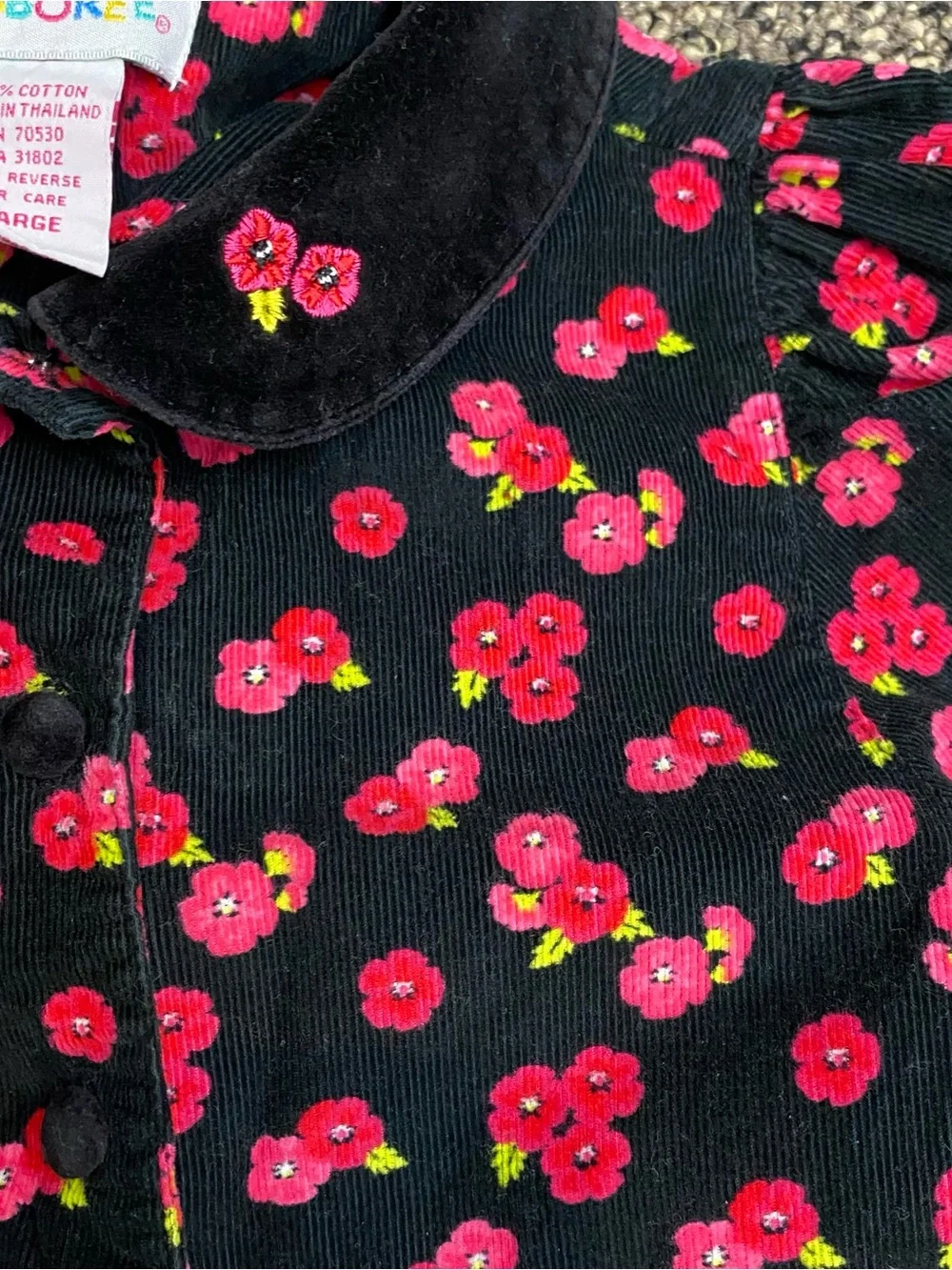Vintage Gymboree Rainbow Tag Black Floral Corduroy Dress Size Large (4/5)
